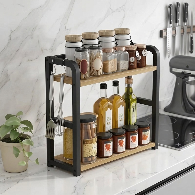 Commercial Kitchen Shelving - Двухуровневая металлическая настольная полка-органайзер для кухни,
